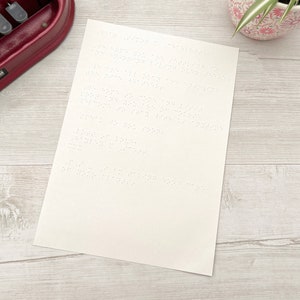 Mensaje/inserto en braille A4 - Tarjeta de cumpleaños - Nota de agradecimiento - Carta en braille - Invitación - UEB