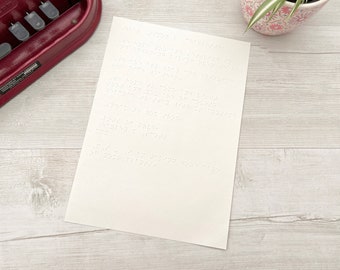A4 Braille Message/Insert - Birthday Card - Thank You Note - Braille Letter - Invitation - UEB