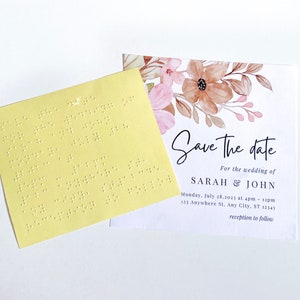 Save the Date oder Hochzeitseinladung Etikett für die Brailleschrift - machen Sie Ihre Hochzeit für Jedermann zugänglich.