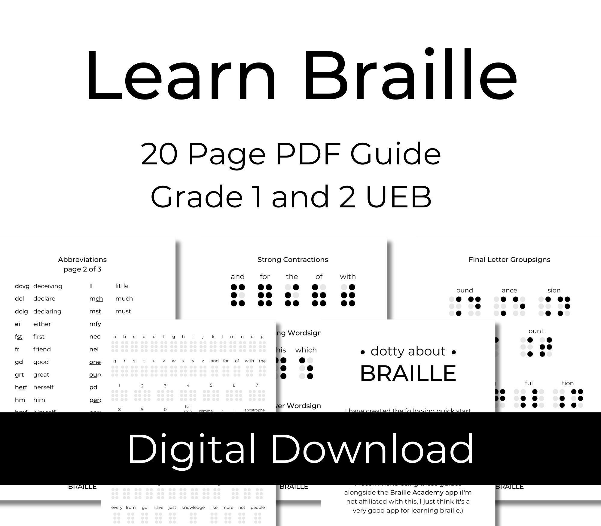 Learn Braille With This 20 Page PDF Guide Grade 1 and 2 UEB Etsy UK
