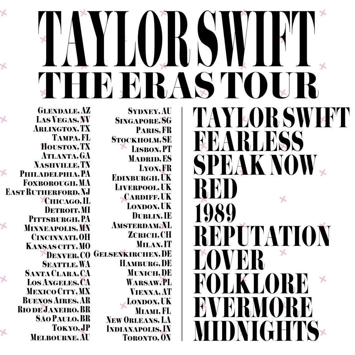 Taylor Swift Eras Tour, NEW 2024 2nd Leg Locations, Download, Svg, Png