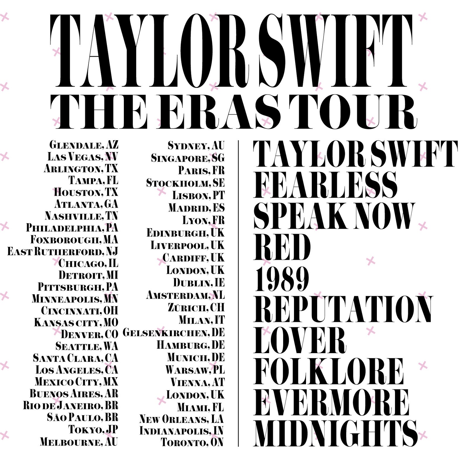 Taylor Swift Eras Tour, NEW 2024 2nd Leg Locations, Download, Svg, Png, Eras Tour Png, Taylor
