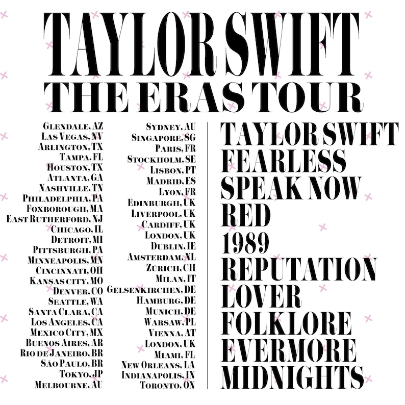 Taylor Swift Eras Tour, NEW 2024 2nd Leg Locations, Download, Svg, Png