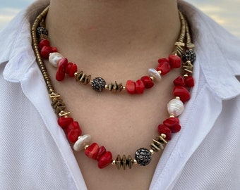 Red and White Colored Gemstones Necklace for the Most Beautiful Women