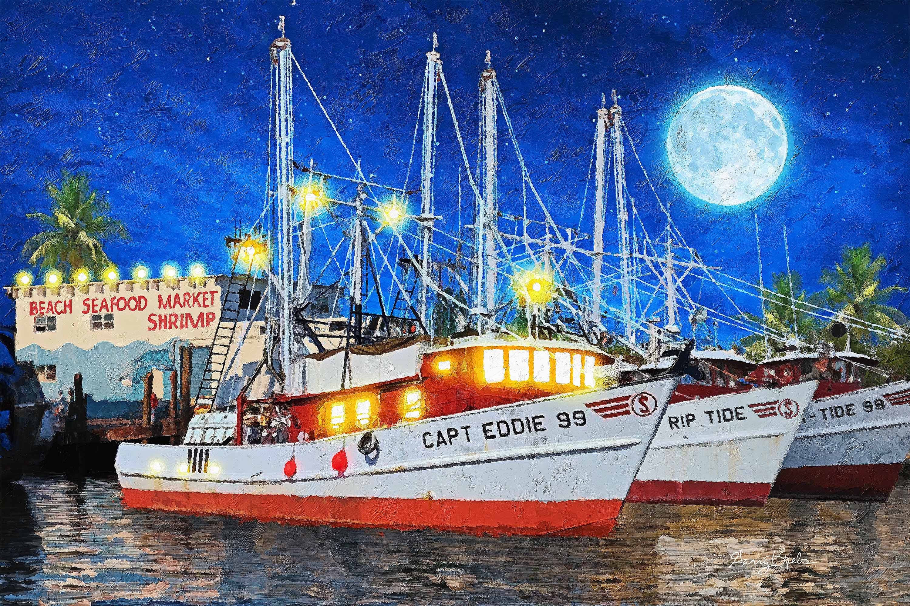 Shrimp Boat Art, Fort Myers Beach, Florida Digital Painting, Seafood