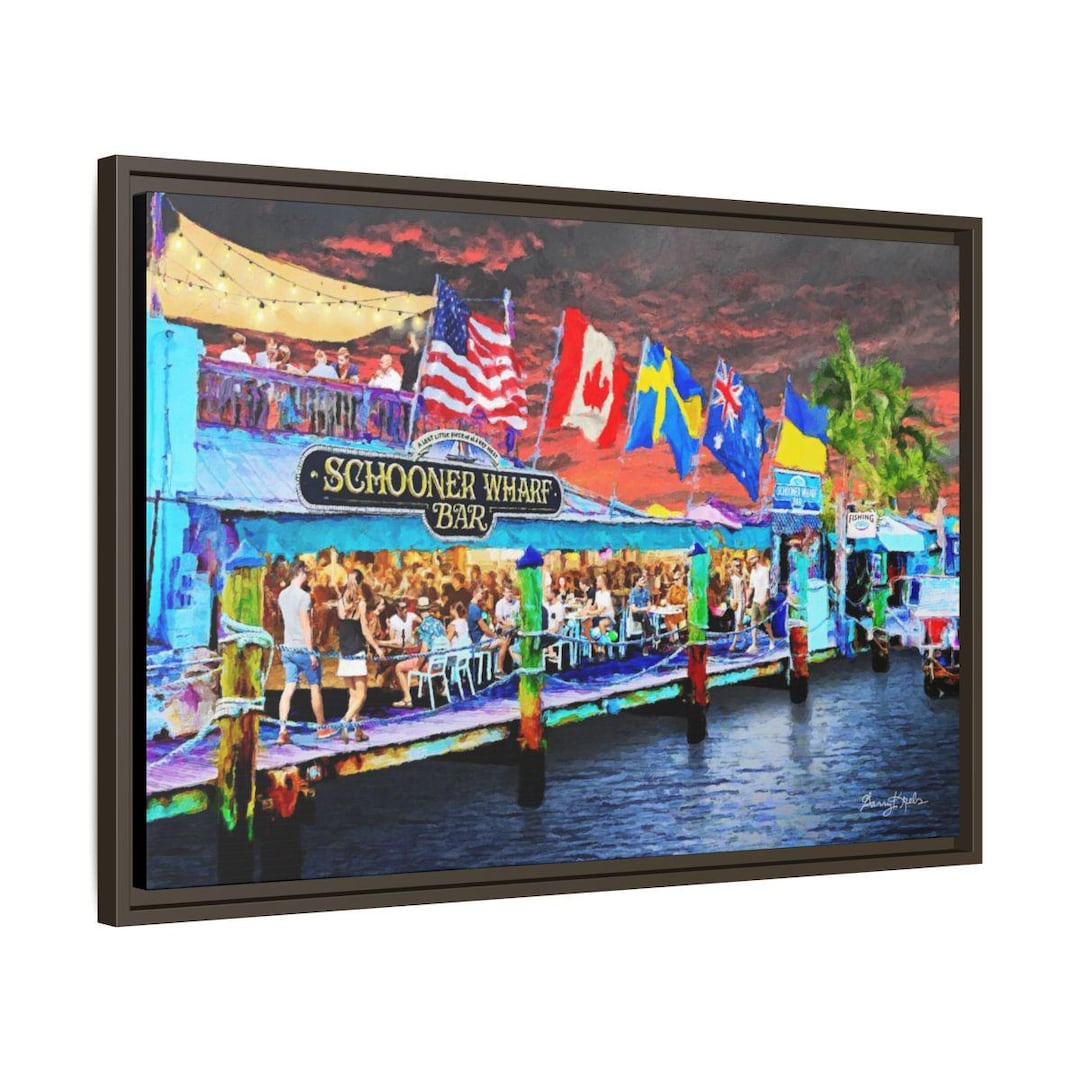 Key West Florida Schooner Wharf Bar Art: Vintage Seaport Print or