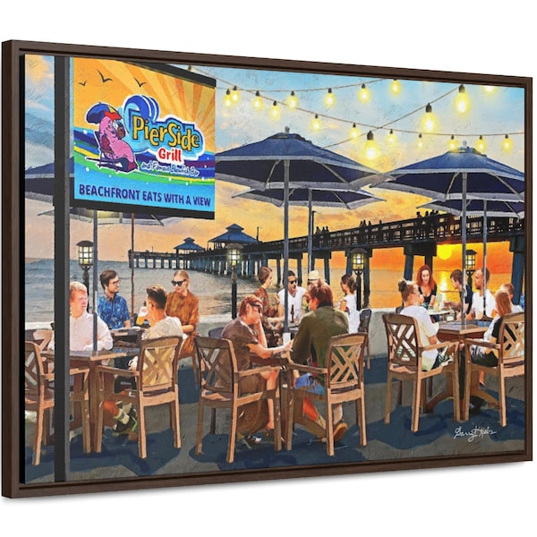 Fort Myers Beach Art, Times Square Canvas, PierSide Grill, Florida Wall Art, Coastal Beach Print, Tropical Digital Painting, Sanibel Island