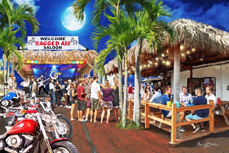 Pine Island Art, Cape Coral Print, Ragged Ass Saloon Canvas, Old Florida, Fishing Village Print