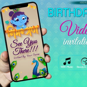 Krishna Theme Customized Birthday Invitation Card