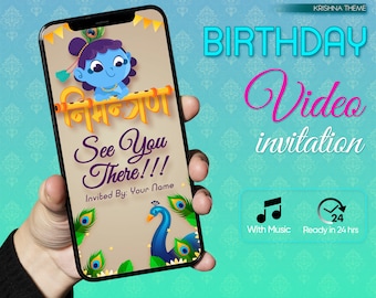Krishna Theme Customized Birthday Invitation Card