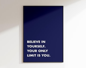 Motiverande citat väggkonst digital nedladdning utskrivbar inspirerande typografitryck modern minimalistisk heminredning blå konst kontorsaffisch