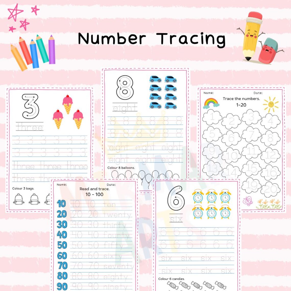 Alphabet Number Shape Line Tracing Worksheets for Preschool Kids 120 ...