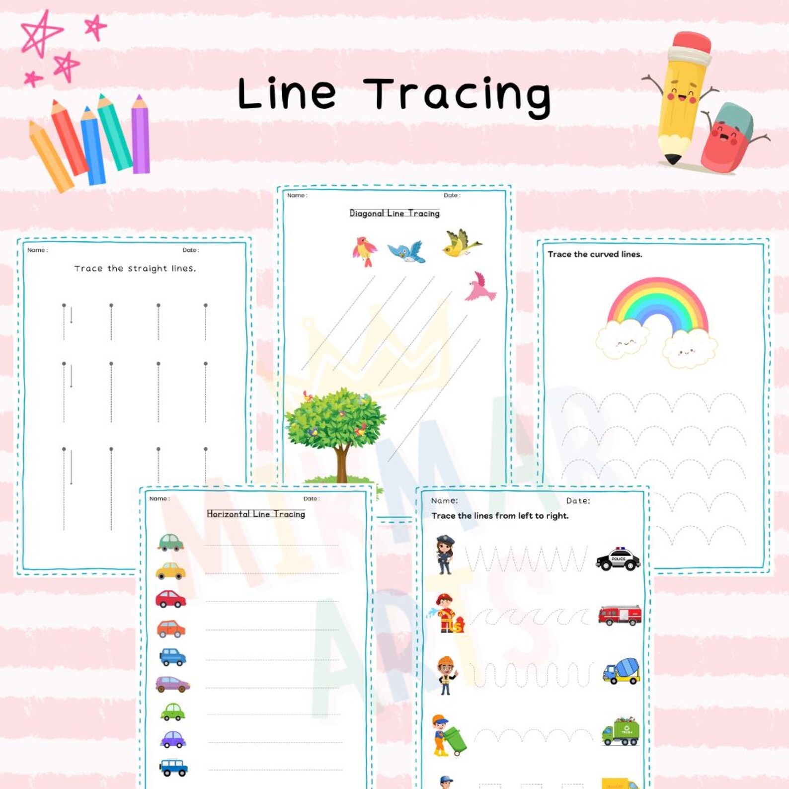 Alphabet Number Shape Line Tracing Worksheets for Preschool Kids 120 ...