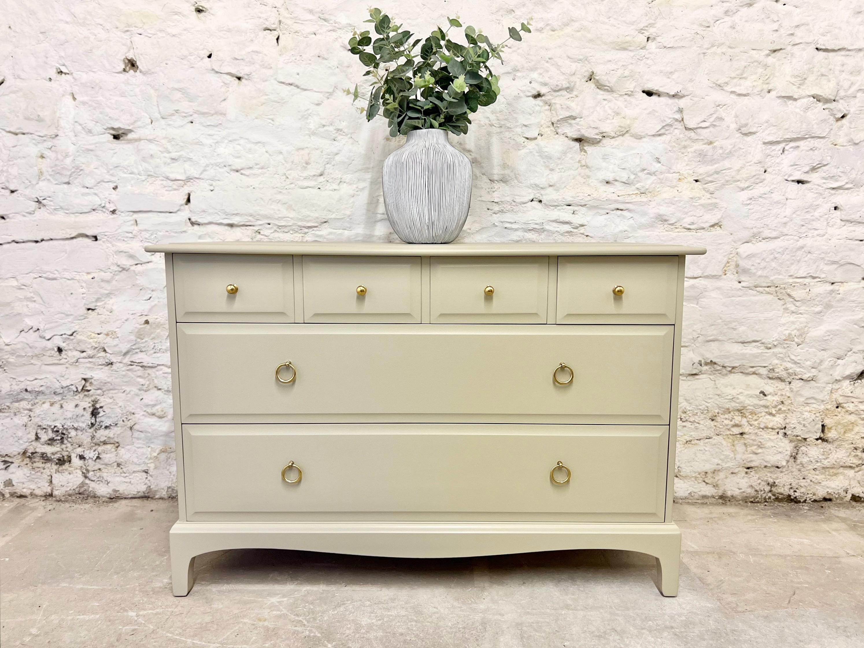 Vintage Stag Minstrel 4 Over 2 Creamy Taupe Chest of Drawers With Brass Hardware Removable Mirror. Stag Bedroom Furniture Etsy