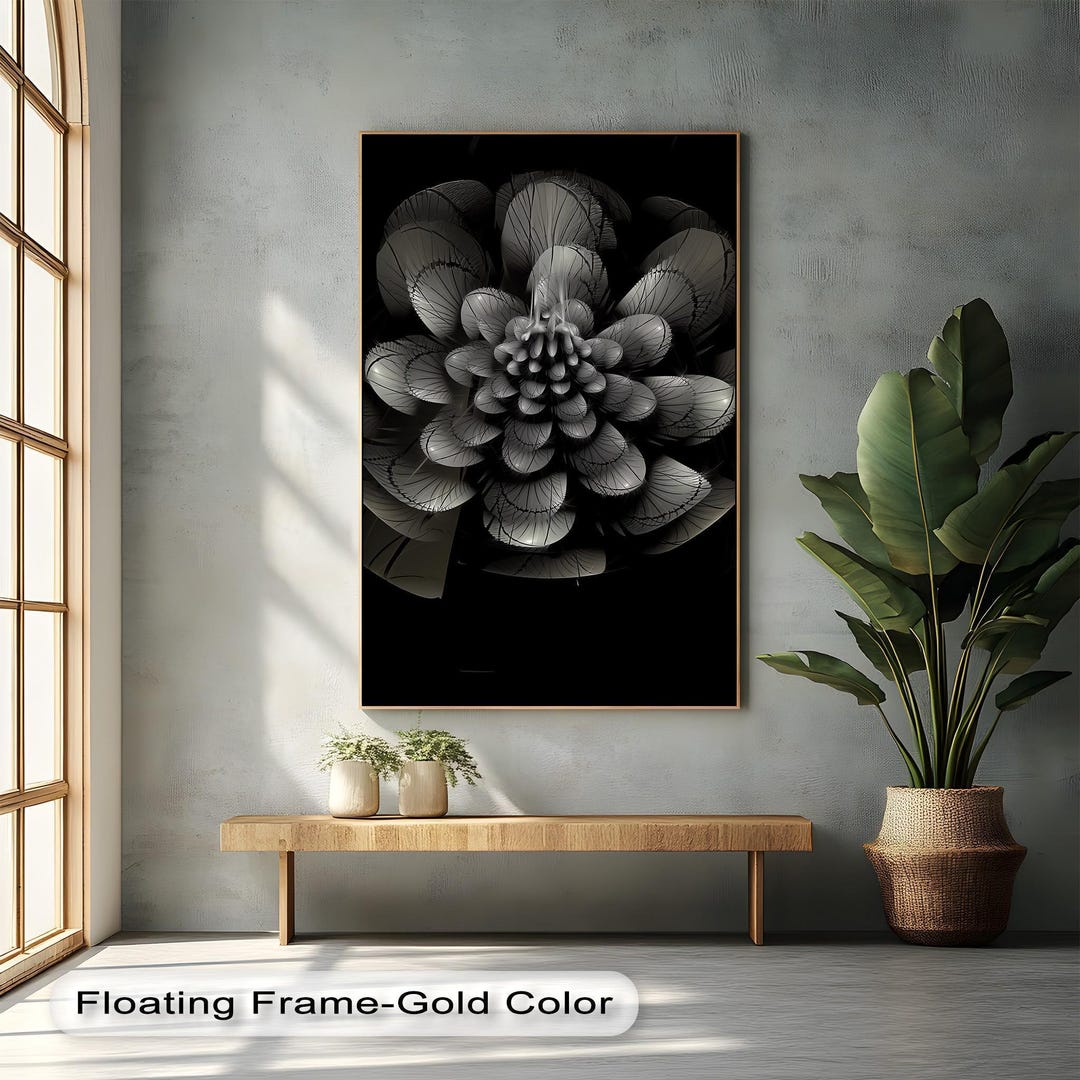 Elegant Abstract Flower Black and White Canvas Wall Art, Monochrome ...
