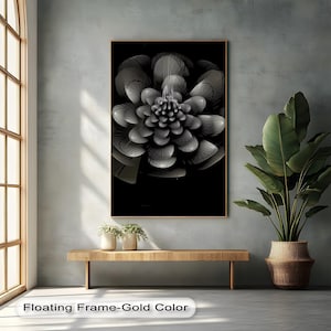Elegante lienzo de flores abstractas en blanco y negro, póster monocromático, decoración en lienzo y marco.