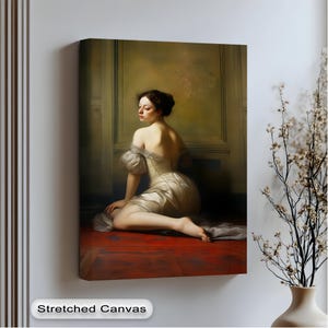 Vintage Woman Portrait Canvas Art: Elegant Lady in White Dress