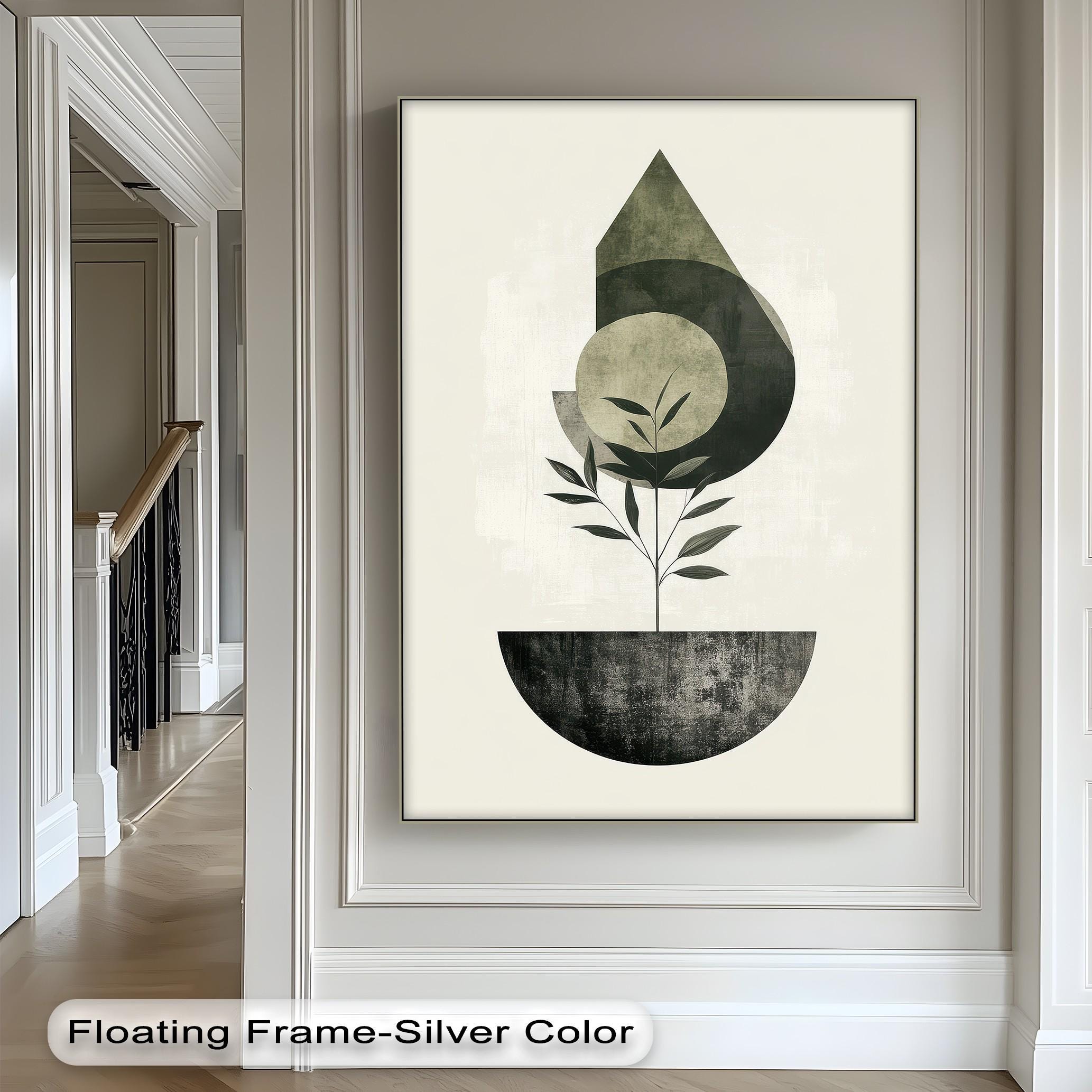 抽象植物アート ゴールドフレーム付き ゴールドフレームの抽象的な植物プリント：モダンな幾何学的な植物の壁