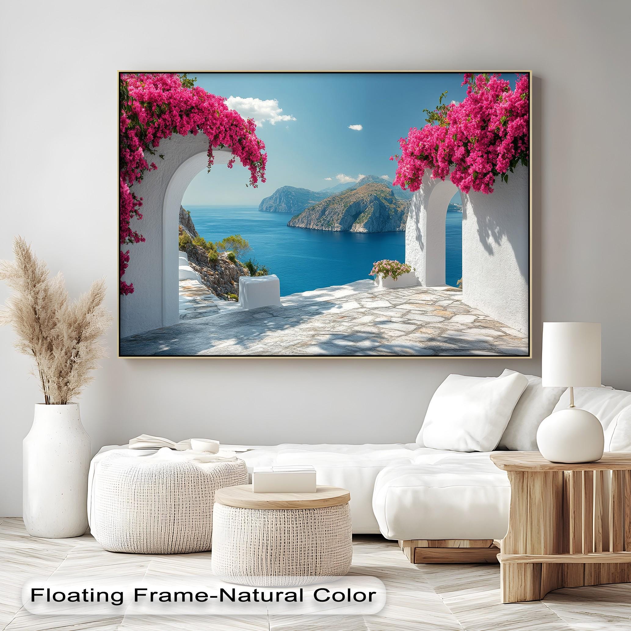 Santorini Archway Canvas Art: Greek Island Coastal Print With