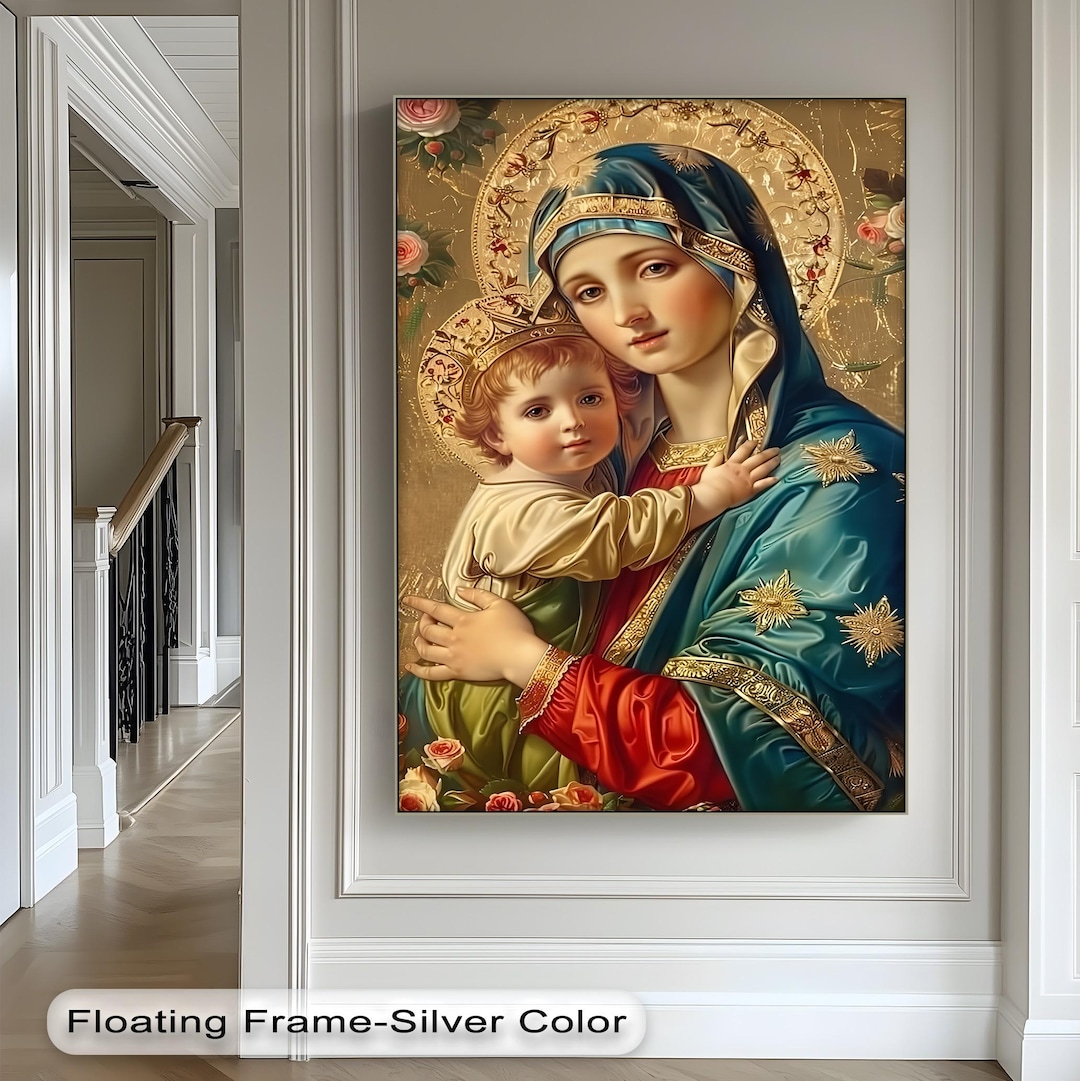 Virgin Mary and Child Canvas Wall Art: Gold Framed Religious Print - Etsy