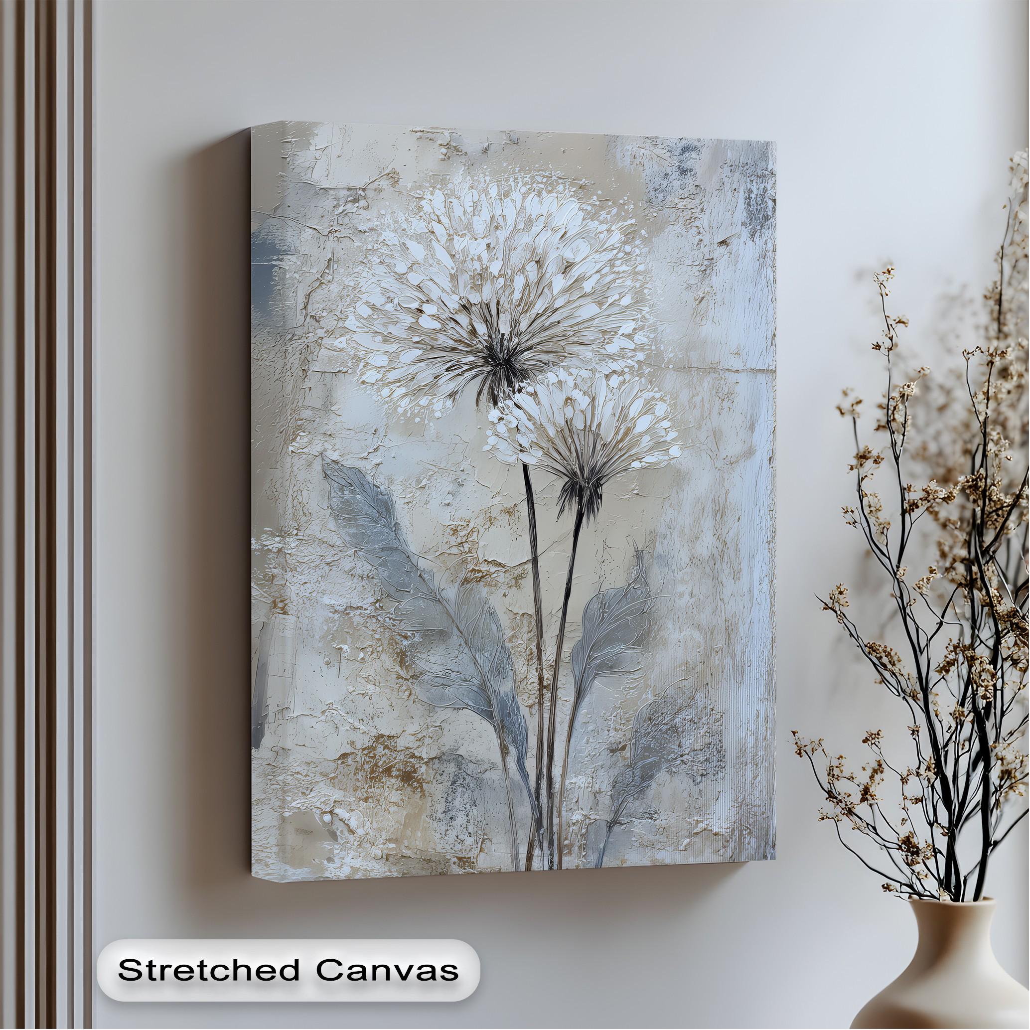 Textured Dandelion Canvas Print: Neutral Botanical Wall Art, Ready