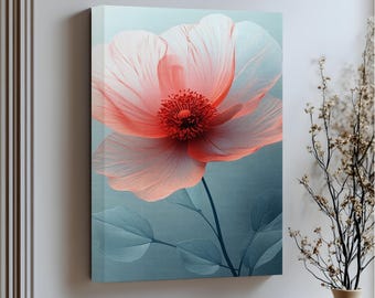 Lienzo estampado floral rojo – Arte botánico para pared con marco dorado