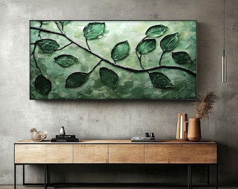 3D Green Leaf Canvas Wall Art: Panoramic Botanical Sculpture