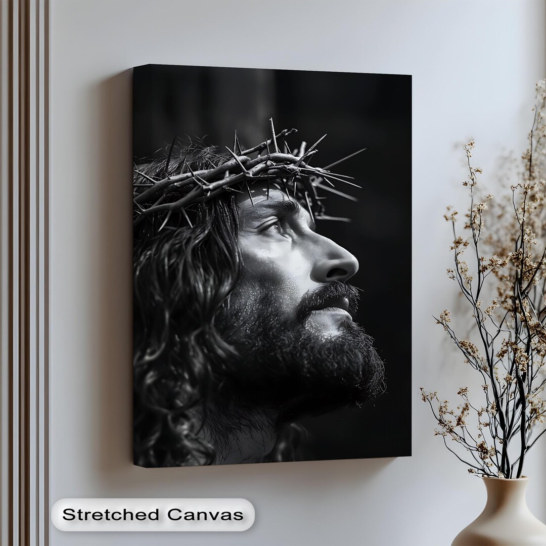 Jesus Christ Crown of Thorns Wall Art – Black -white Canvas & Poster ...