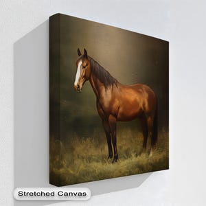Majestic Brown Horse Canvas Art: Framed Equestrian Forest Scene