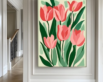 Pink Tulips Canvas Print: Modern Botanical Wall Art