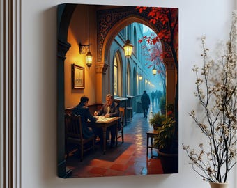 Cozy Cafe Conversation Canvas Print - framed canvas wall art for living room