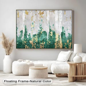 Quadro su tela astratto verde oro - Dipinto moderno strutturato con cornice naturale per un elegante soggiorno, ufficio o camera da letto, arte su tela