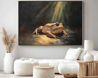Canvasprint Kikkerspotlight: muurkunst dramatische natuur met zwarte lijst
