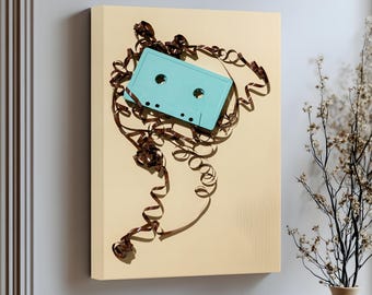 Retro Cassette Tape Canvas Print: 80s Music Pop Art