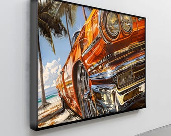 Lowrider Car Tropical Beach Print: Chrome Orange Classic Auto - Etsy