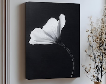 Monochrome Flower Canvas Print – Black Floating Frame, Minimalist Wall Art