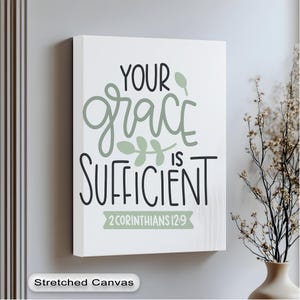 Your Grace Is Sufficient, Vertical Christian Wall Art with Bible Verse, 2 Corinthians 12:9 Scripture Canvas Print for Faith Home Decor