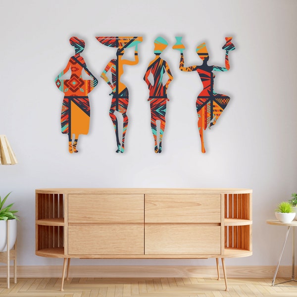 Art mural africain, femmes africaines, art mural bohème, art mural en métal coloré, suspension murale, cadeau pour elle, cadeau pour la maison, pendaison de crémaillère, tenture murale