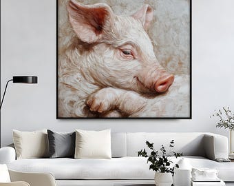 Lienzo con estampado de cerdo vintage: Arte de pared rústico de granja