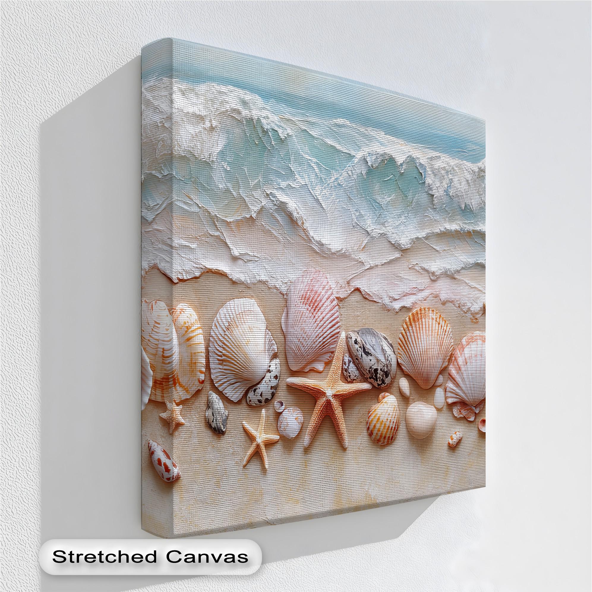 Seashell and Starfish Beach Wall Art, Ocean Wave Coastal Canvas ...