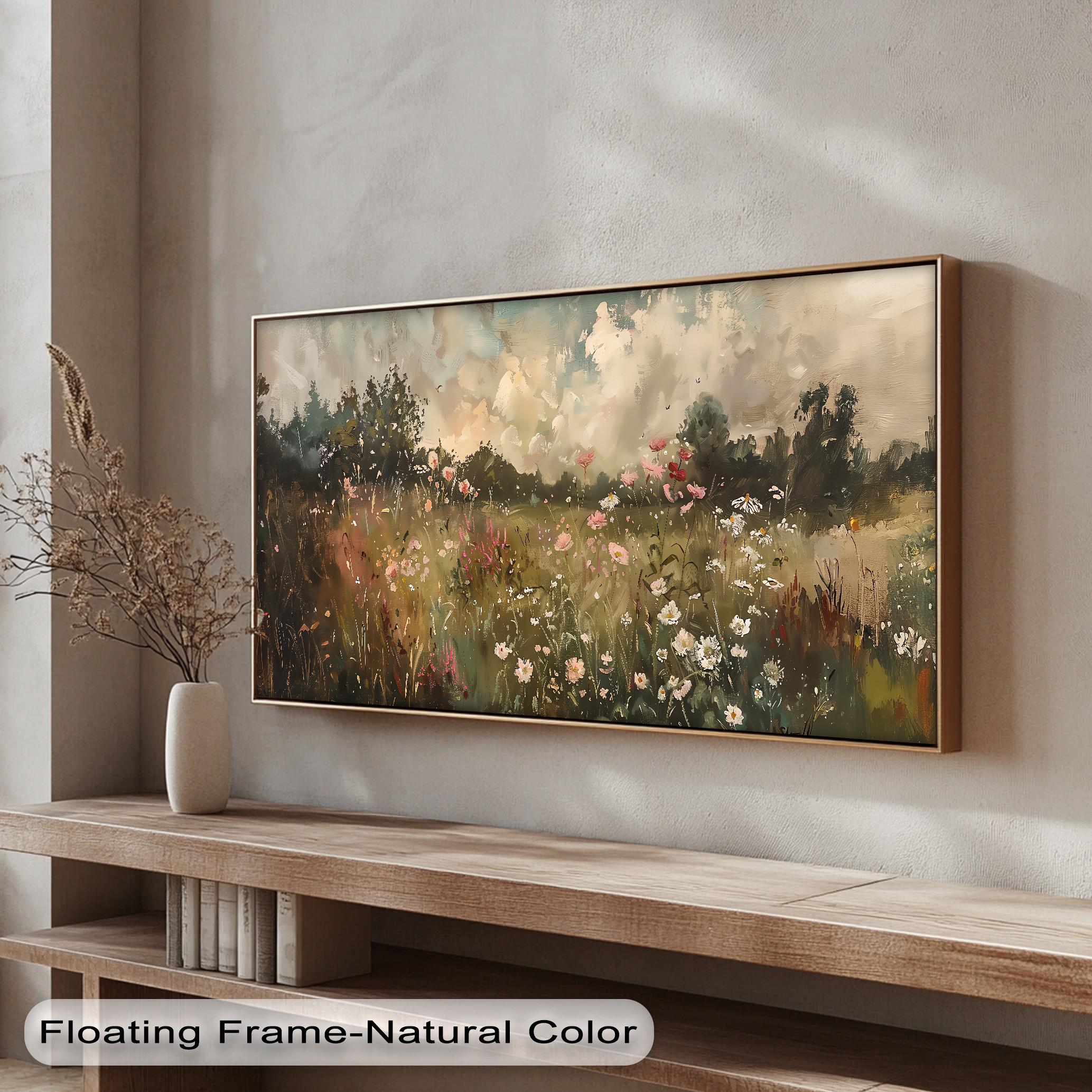 Wildflower Meadow Canvas Art: Panoramic Floral Landscape With Black ...