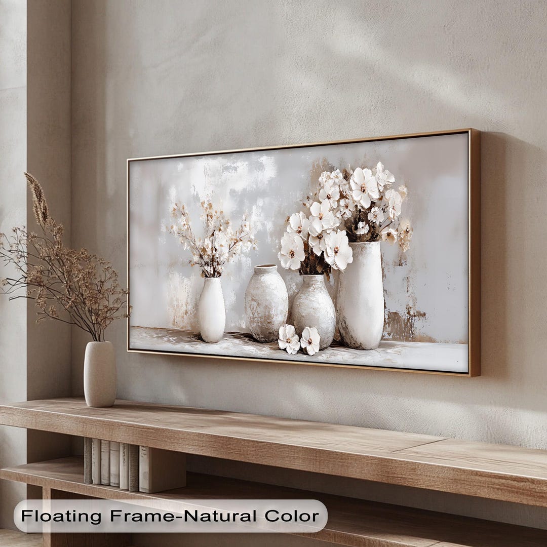 Neutral Floral Vase Canvas Art: Beige & White Minimalist Home Decor - Etsy