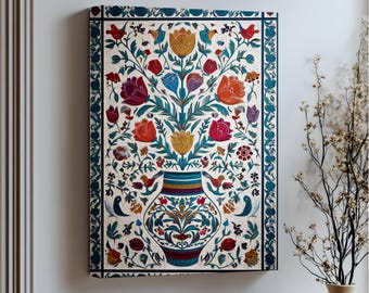 Ottoman Floral Vase Canvas prints: Turkish Ceramic Style canvas wall art with Frame artworks