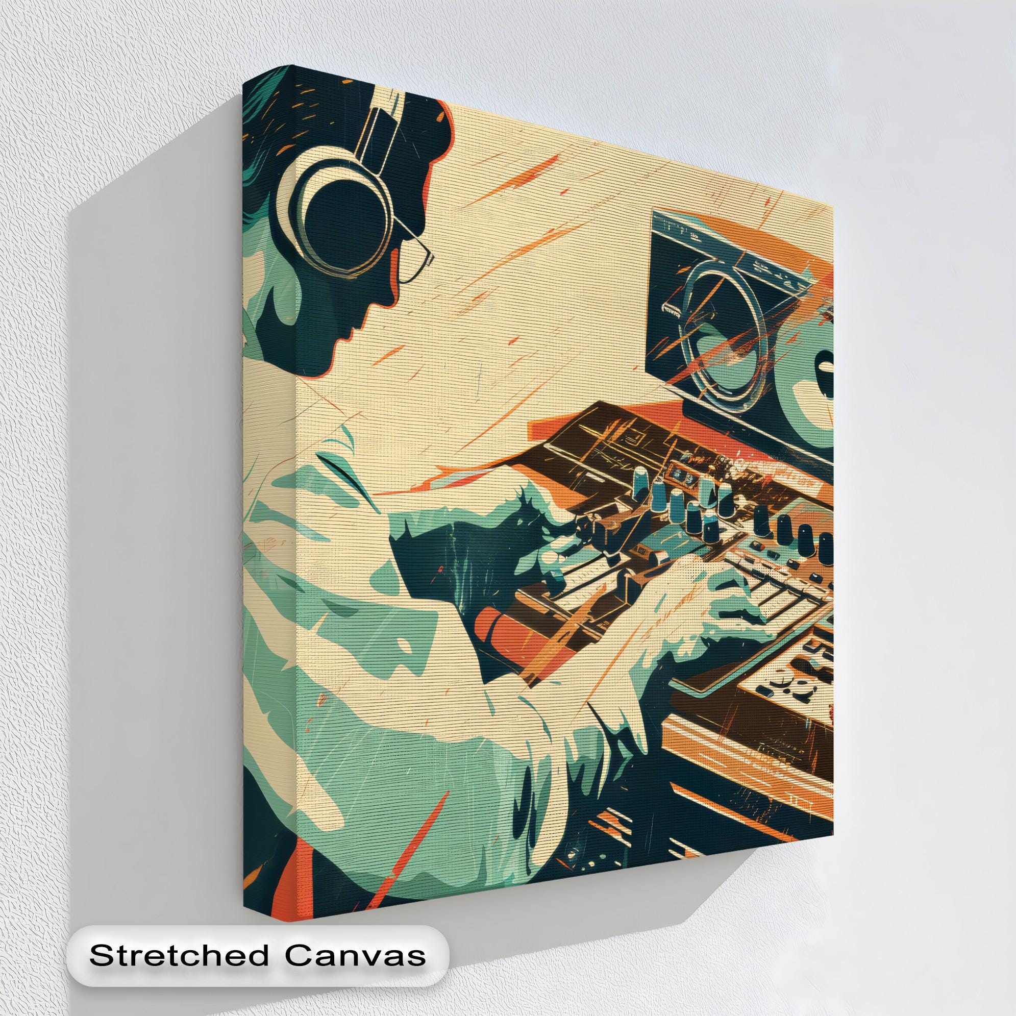 DJ Mixing Console Canvas Art: Retro Music Studio Decor, Anthracite