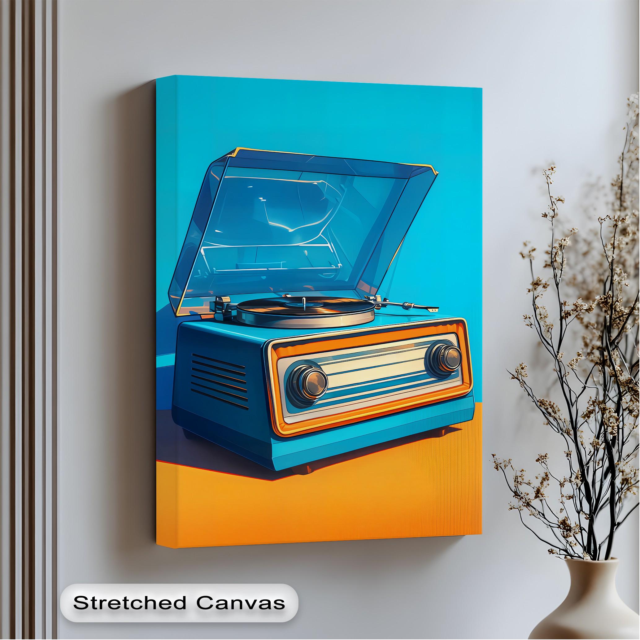 アート・デザイン・音楽 Jahresring 64 What Is Different? Retro Record Player Canvas Art: Blue & Orange Turntable Print - Etsy