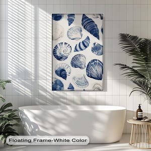 Blue Seashell Canvas Art: Modern Coastal Canvas Wall Decor