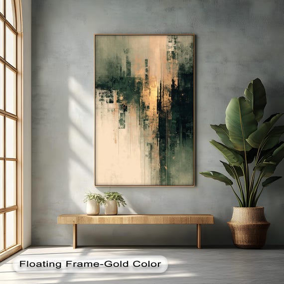 緑と金の抽象的なキャンバスウォールアート：モダンなテクスチャ