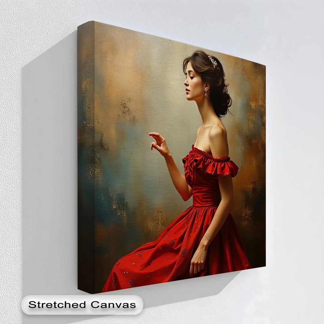 Elegant Woman in Red Dress Canvas Prints: Romantic Framed Canvas Wall ...
