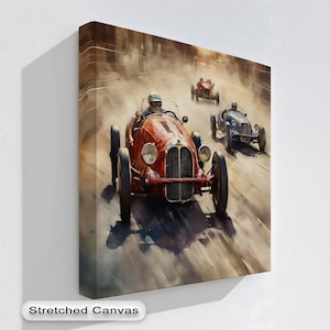 Vintage Racing Car Wall Art, Retro Race Scene with Natural Frame, Speed-Inspired Canvas Print for Living Room & Office Decor