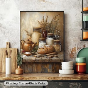 Rustikales Brot und Pantry Wandkunst - Vertikale Landhausküche Leinwanddruck, Wam Farmhausstil Dekor mit Mehlgläsern und Teekanne